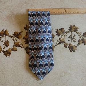 Vintage man's silk tie. PAVIA Italy. Black with purple, blue and gold design.